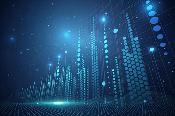 Fototapete - Abstract Digital Cityscape Blue Tech Background