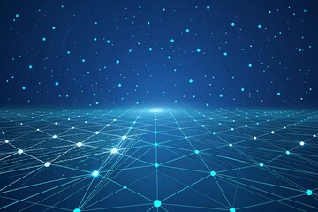 Fototapete - Abstract Blue Network Background Digital Connectivity and Data Flow