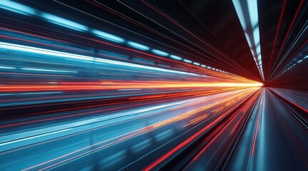 Aufkleber - Futuristic tunnel with vibrant blue and red light trails, creating a sense of speed and motion.