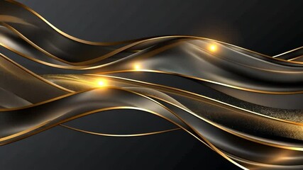 Poster - Elegant Modern Black and Gold Abstract Waves Smooth Patterns of Light and Shine on Dark Background, Creating Sophisticated Visual Experience.