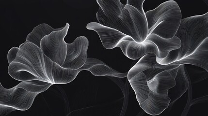 Aufkleber - Elegant White Floral Line Art on Dark Backdrop: A Striking Contrast