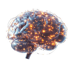 Poster - An AI brain made of glowing wires and circuits, with streams of data flowing through it. isolated on white background