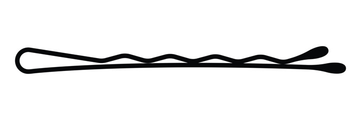 Bobby pin vector icon. Hair clip or styling pin silhouette. Hair accessory or hairstyling tool symbol. Black silhouette isolated on white background.