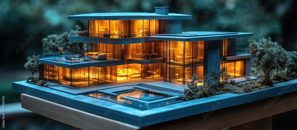 Illuminated Architectural Model of a Modern Luxury Mansion Stock ...