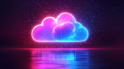 Poster - Colorful Cloud Illustration with Neon Effects and Abstract Design