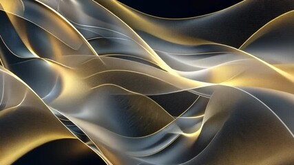 Poster - Mesmerizing abstract design of flowing waves in silver and gold, showcasing elegance and movement, with interplay of light and shadow enhancing visual depth and sophistication.
