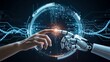© photoshop #11320770 - Human And Robot Hand Touching Connection Technology Artificial Intelligence Machine Learning Concept Neural Network Digital Future Futuristic Innovation Synergy Integration