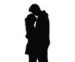 © CreativeDesign - Romantic couple silhouette. This image shows a black silhouette of a couple embracing and kissing, highlighting themes of love and intimacy. Vector clipart illustration design.