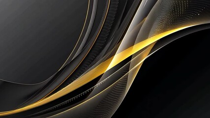 Poster - Elegant Modern Abstract Design with Black and Gold Curves and Lines, Creating Visual Effect of Depth and Sophistication.
