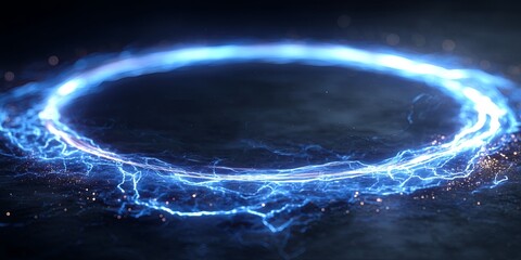 Poster - Vibrant Blue Electric Circle with Lightning Effect Creating a Stunning Visual Display on Dark Background for Backgrounds and Creative Projects