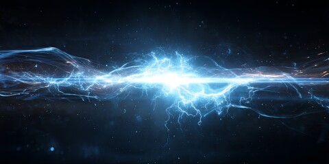 Poster - Blue Electric Energy Burst with Dynamic Lightning Effects and Vibrant Light Rays in a Dark Background Perfect for Technology and Science Themes
