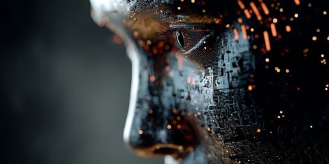 Aufkleber - Abstract representation of a digital face with circuit patterns and binary code illustrating technology, innovation, and artificial intelligence in a modern world
