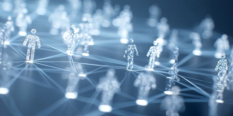 Poster - Network of Connected People Representing Social Media and Digital Communication in a Modern Blue Background with Iconography Illustrating Relationships and Interactions