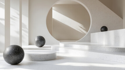 Poster - a realistic 4k side angle 3d background showcases abstract visual expression with spheres and light 