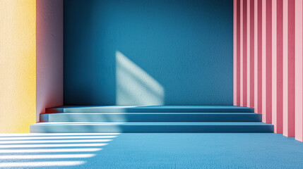 Poster - A 3D realistic background showcases visual contrasts with light and shadow creating a side angle perspective and a minimalist abstract 4K stage design.