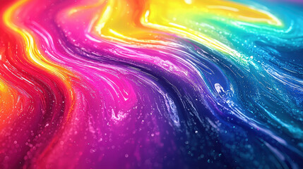 Poster - A vibrant rainbow colored 3D background showcases realistic swirling patterns in stunning 4K resolution captured from a dynamic side angle perspective.