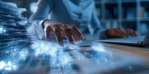 Poster - Business Professional Organizing Documents and Digitizing Data with Innovative Technology in Modern Office Environment