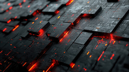 Poster - a realistic 4k 3d background with layered graphics shows a side angle view of a geometric structure 