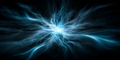 Leinwandbilder - Vibrant Electric Blue Energy Burst Surrounded by Dark Background, Abstract Design Representing Motion, Power, and Digital Transformation in Modern Art