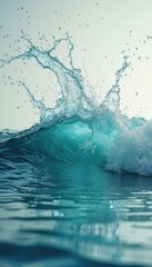 Aufkleber - Dynamic turquoise ocean wave cresting and splashing with white foam against a bright, serene backdrop.