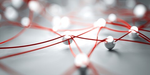Leinwandbilder - Abstract Visual Representation of Business Strategy with Red String and White Circles on Light Background for Conceptual Illustrations