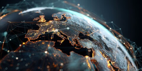 Aufkleber - Digital representation of Earth with glowing data connections and futuristic technology background showcasing the concept of global networking and information flow