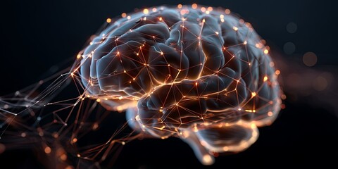 Fototapete - Colorful Abstract Brain Representation with Glowing Network Connections on Dark Background for Conceptual Art and Technology Themes