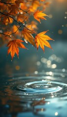Leinwandbilder - Tranquil water ripples with autumn leaves and sunlight, creating a peaceful atmosphere in a natural setting