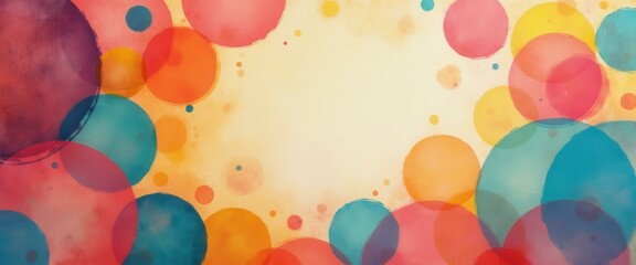 Leinwandbilder - A vibrant abstract composition of playful, colorful watercolor circles with a bright and inviting yellow background, perfect for c