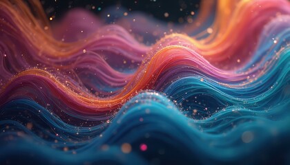 Poster - Energetic Abstract Waves of Vibrant Light and Color with Sparkling Particles in a Dynamic Composition