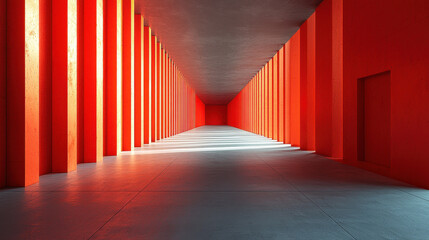 Poster - realistic 4k side angle of a dynamic red corridor, featu a 3d background and strong visuals creating