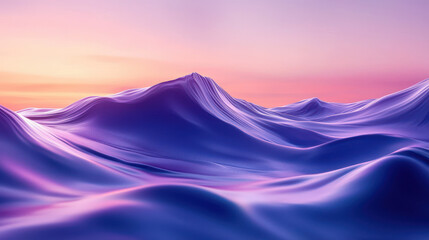 Wall Mural - a realistic 4k 3d creative graphic showcases a side angle view of purple abstract waves under a subt