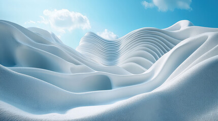 Wall Mural - a realistic 4k side angle view showcases dynamic, circular 3d background with smooth, white, flowing