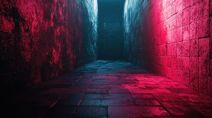 Poster - 3d bold art background reveals a realistic stone corridor in 4k, illuminated from a side angle with 