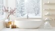 © Friendly Studio - Minimalist winter bathroom featuring snowy accents, white tones, and clean lines for a serene and elegant interior look