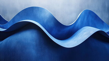 Poster - An abstract 3D wave design with realistic textures creates a smooth, flowing background with subtle gradations and a soothing cool blue palette in stunning 4K resolution.