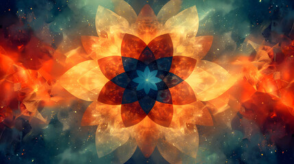 Poster - A symmetrical, vibrant flower-like design in a cosmic background.