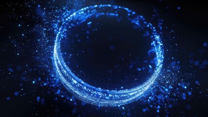 Poster - This stunning abstract image showcases a glowing giant circle filled with illuminating particles, creating a vibrant and dynamic visual effect against a dark background.