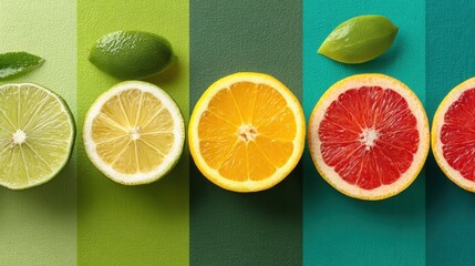 Poster - Citrus fruit slices and whole pieces arranged on colorful textured backgrounds.