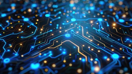 Fototapete - Abstract picture of chip on complex circuit with digital technology style design and the electric parts graphic show high tech system represent about processor algorithm process on computer. AIG53.