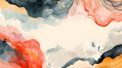 Poster - Abstract painting with fluid forms and muted color palette.