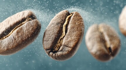 Poster - Close-up of aromatic roasted coffee beans with sparkling sugar effect