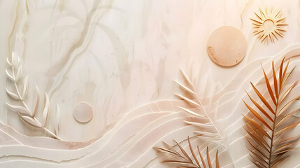 Poster - Pastel-toned, textured design with dried foliage and abstract shapes.