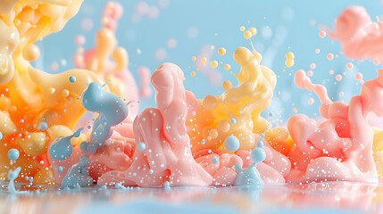 Poster - Colorful liquid splashes in soft pastel hues.
