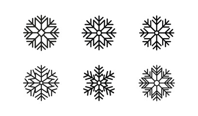 Poster - black snowflake icon line art illustration set