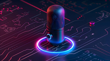 Poster - Modern microphone positioned on a circuit board.