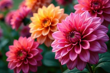 Wall Mural - Intricate dahlia blooms, vibrant hues, lush petals , wedding, details, red