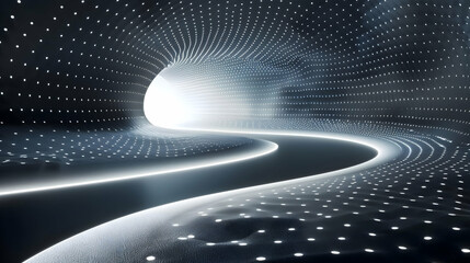 Poster - Abstract tunnel with glowing light and dotted pattern.
