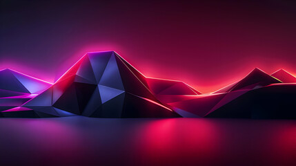 Poster - Geometric mountain range illuminated by vibrant neon light.