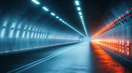 Poster - Illuminated tunnel scene featuring dynamic lighting effects urban location digital art nighttime perspective modern aesthetic